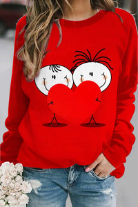 Red Heart-Shape Lovers Print Sweatshirt