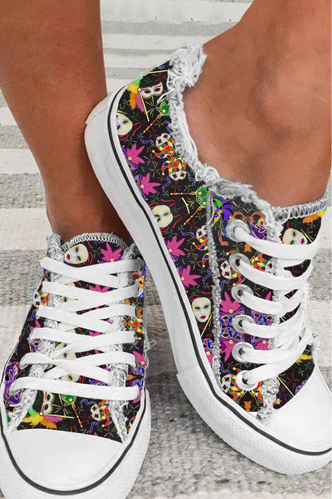 Mardi Gras Mask-Print Canvas Shoes Sneakers