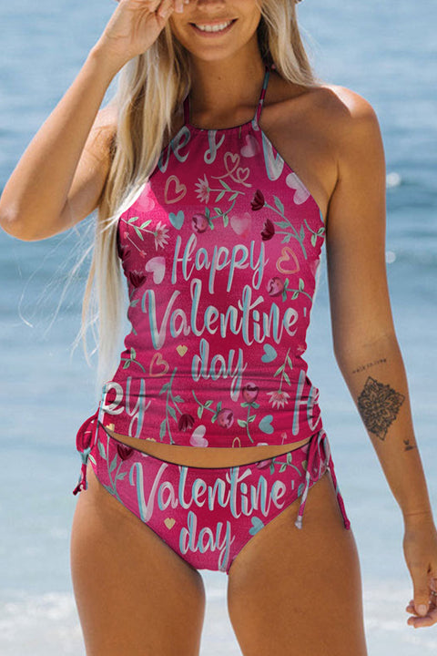 Happy Valentine's Day Print Bikini Swimsuit