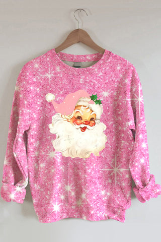Rosa Sweatshirt mit Weihnachtsmann-Print