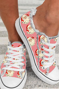Red Striped Christmas Santa Print Shoes Canvas Sneakers