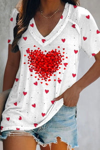 Glitter Splatter Heart-Shaped V-Neck T-Shirt