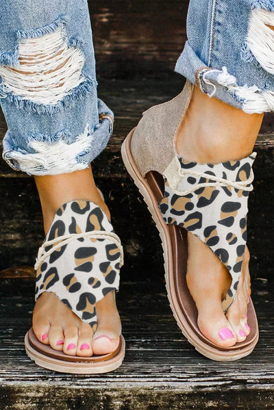 Printed Zipper Flat Sandals