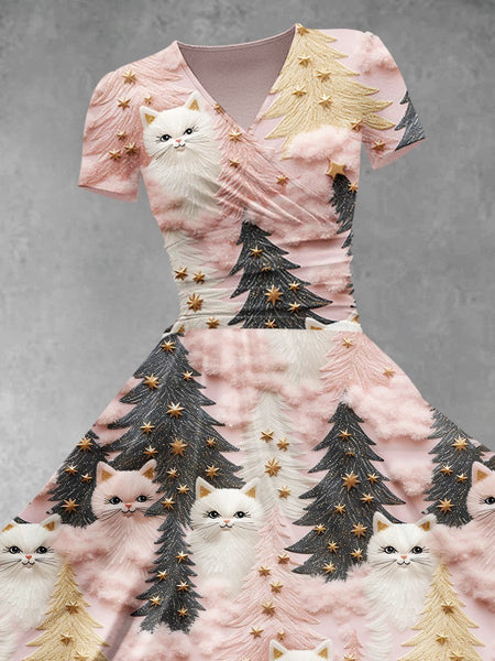 Women's Christmas Gift Christmas Tree Cat Print Design Maxi Dress