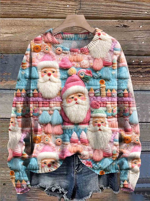 Santa Christmas Art Print Knit Pullover Sweater