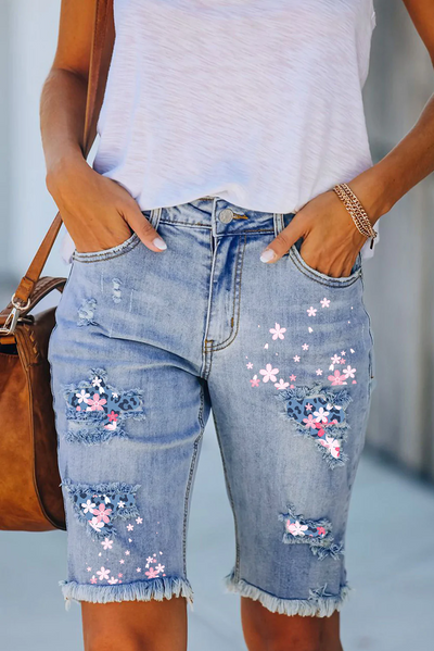 Cherry Blossom Denim Bermuda Denim Shorts