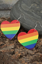 Rainbow Heart Wooden Earrings