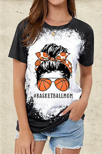 Basketball Mom Messy Bun Bleached Print T-Shirt