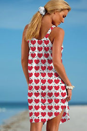 Red Heart Print Sleeveless Dress