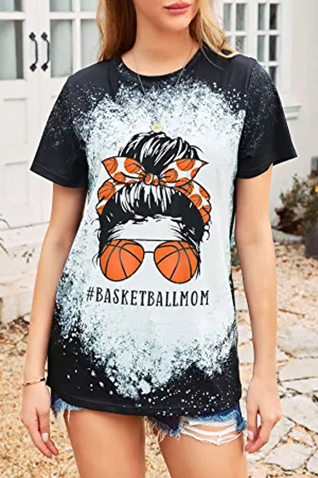 Basketball Mom Messy Bun Bleached Print T-Shirt