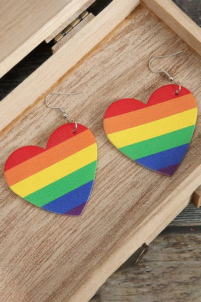 Rainbow Heart Wooden Earrings