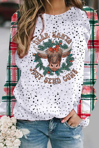 Dear Santa Just Send Cows Print Sweatshirt
