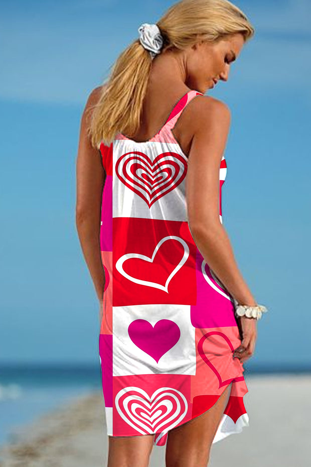 Love Pink Heart-Shaped Print Sleeveless Dress