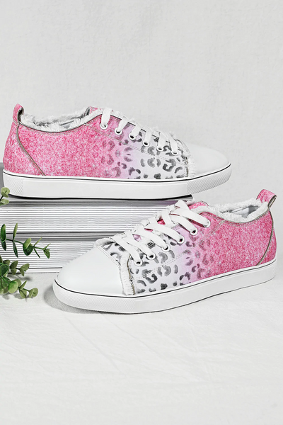 Ombre Pink Leopard Lace Up Canvas Shoes Sneakers