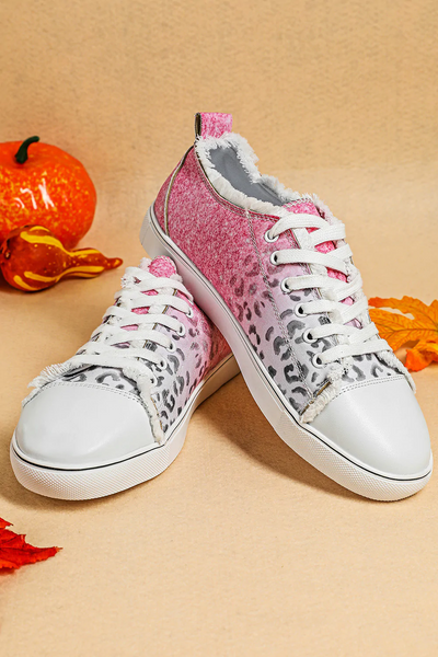 Ombre Pink Leopard Lace Up Canvas Shoes Sneakers