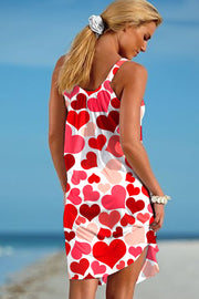 Love Pink Heart-Shaped Print Sleeveless Dress