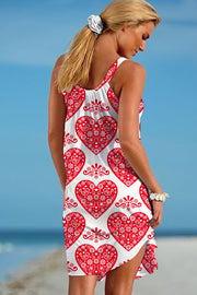 Love Red Heart-Shaped Print Sleeveless Dress