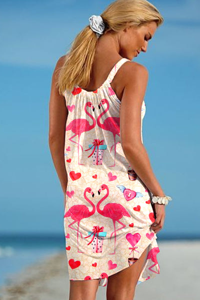 Flamingo Print Sleeveless Dress