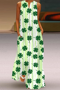 Lucky Shamrock Heart St. Patrick‘s Day Clover Lucky Charm Sleeveless Maxi Dress