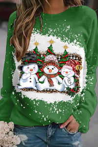 Christmas Snowman Print Loose Sweatshirt