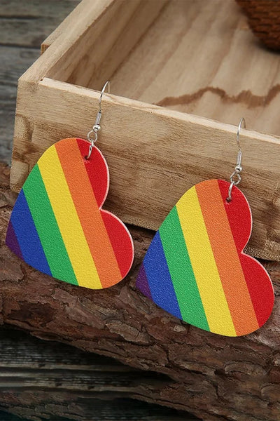 Rainbow Heart Wooden Earrings