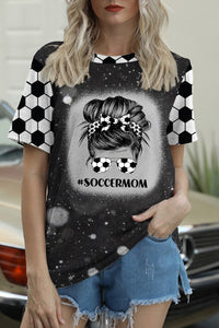 Soccer Mom Messy Bun Print Bleached T-Shirt