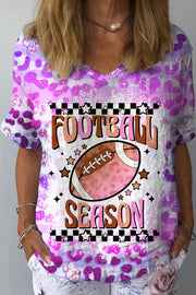 Tie Dye Gradient Leopard Stylish Checkerboard Football V Neck Short Sleeves Tee