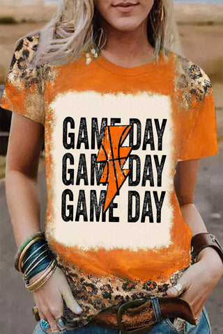 Game Day Basketball Lightning Bolt Print Bleached T-Shirt
