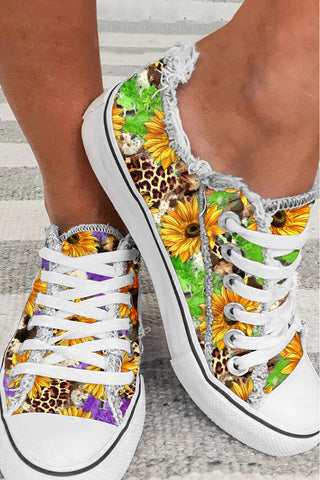 Louisiana Map With Mardi Gras Crocodile Crawfish Western Sunflower Leopard Print Canvas Shoes Sneakers