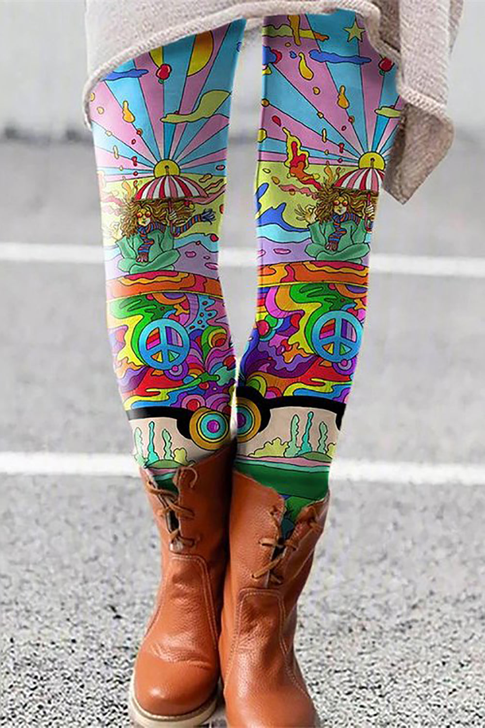 Hippie Art Print Casual Leggings