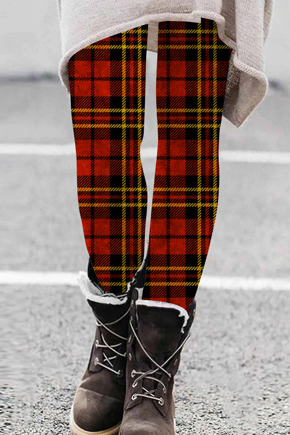 Classic Retro Red & Yellow Plaid With Championship Team Trophy Leggings
