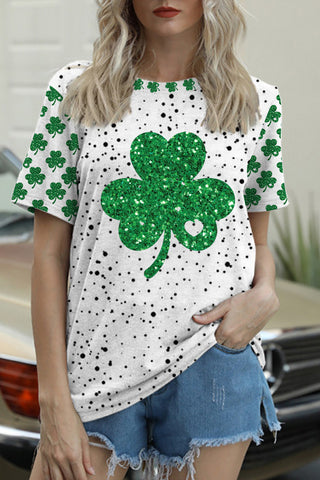 Glitter Lucky Clover St. Patrick's Day Polka Dots Print T-shirt