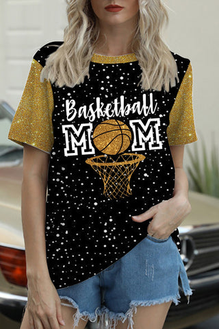 Glitter Basketball Mom Polka Dots Print Round Neck T-shirt