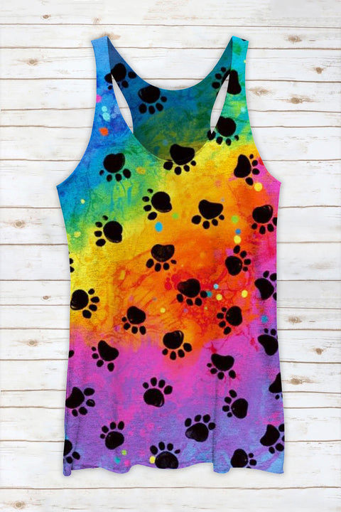 Cute Dog Paws Walk Over a Romantic Rainbow Racerback Tank Top