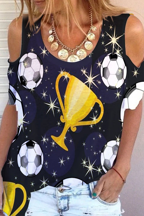 Black Soccer Trophy Cold Shoulder T-shirt