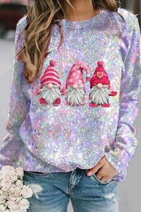 Pink Gnomes Glitter Print Sweatshirt