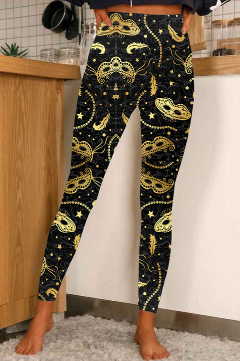 Mardi Gras Golden Mask Party Leggings