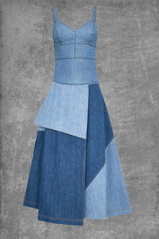 Women'S Denim Color Block Patchwork Dress