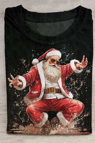 Casual Loose Round Neck Dancing Santa Claus Printed T-Shirt