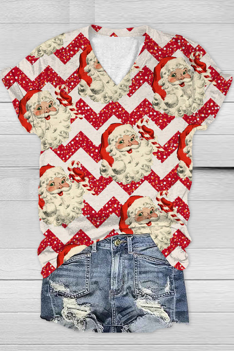 Wave Striped Walking Stick Santa T-shirt