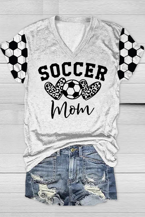 Soccer Mom Heart Plaid Print V-Neck T-Shirt