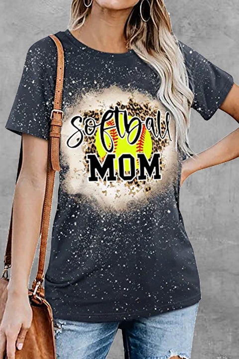 Leopard Softball Mom Messy Bun Bleached Print T-Shirt