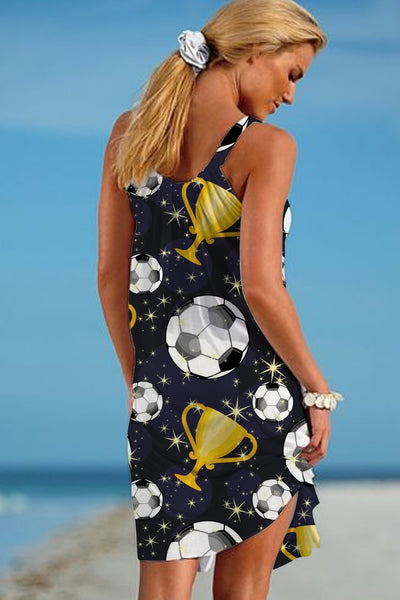 Black Soccer Trophy Beach Sleeveless Dress