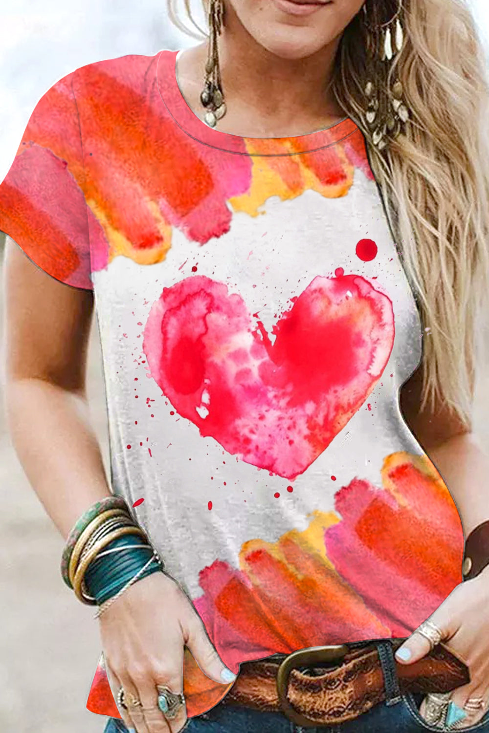 Watercolor Splatter Heart-Shaped T-Shirt