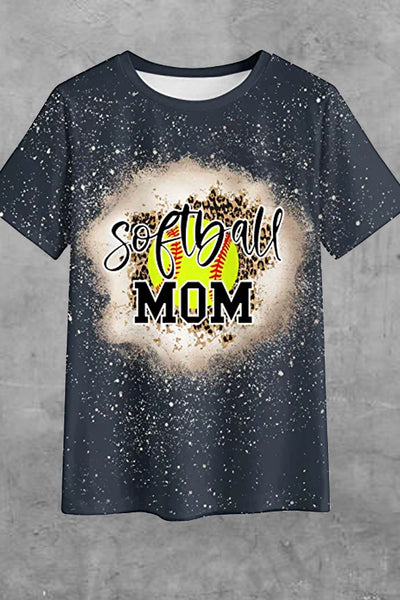 Leopard Softball Mom Messy Bun Bleached Print T-Shirt
