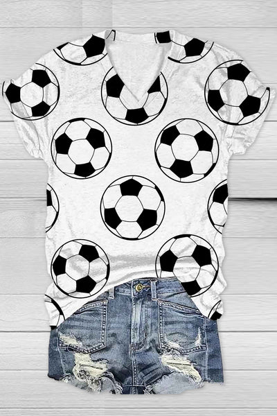 Soccer Ball Print V-Neck T-Shirt