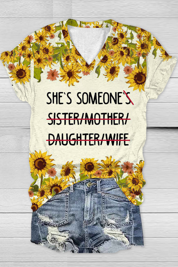 Mother's Day You Are Yourself Sunflower Women Empowerment V Neck Short Sleeve T-shirt