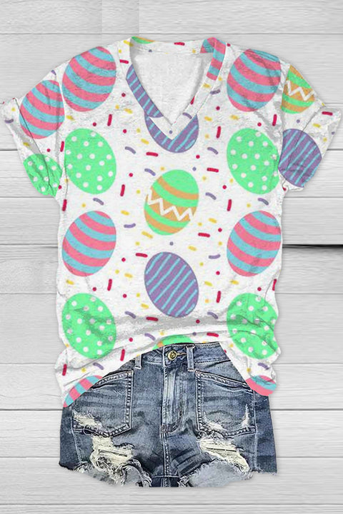 Easter Day Colorful Eggs Polka V Neck T-shirt