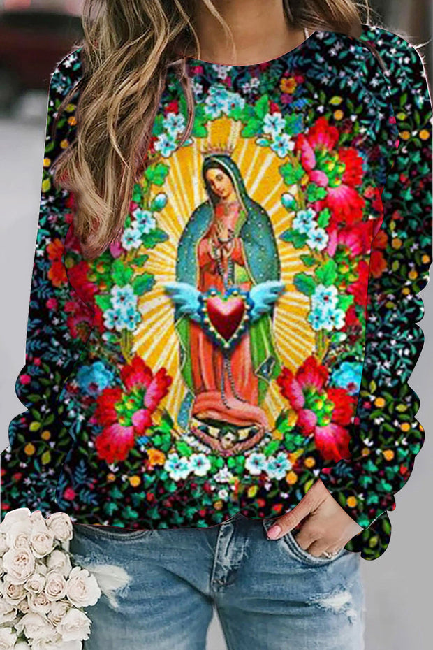 Easter Floral Strokes Floral Virgin Mary Sweatshirt