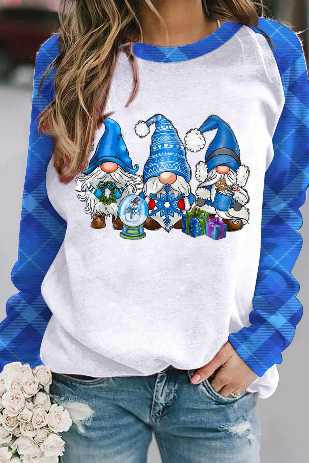 Snowman Gnome Round Neck Sweatshirt